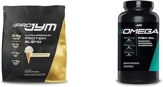 JYM Supplement Science PRO JYM 45 Servings - Tahitian Vanilla Bean & mg, High Potency Omega 3, EPA, DHA, DPA for Brain, Heart, Joint Support 120 Soft Gels