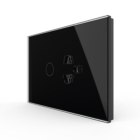LIVOLO Combo Outlet Switch, 15A 110-250V, Glass Panel, 1 Gang+1 Plug Black