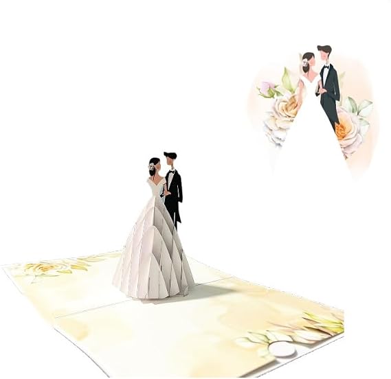 3D Pop-Up Wedding Card Handmade Bride & Groom Greeting Card for Wedding, Engagement, Anniversary, or Bridal Shower Elegant Romantic Gift with Envelope, W12