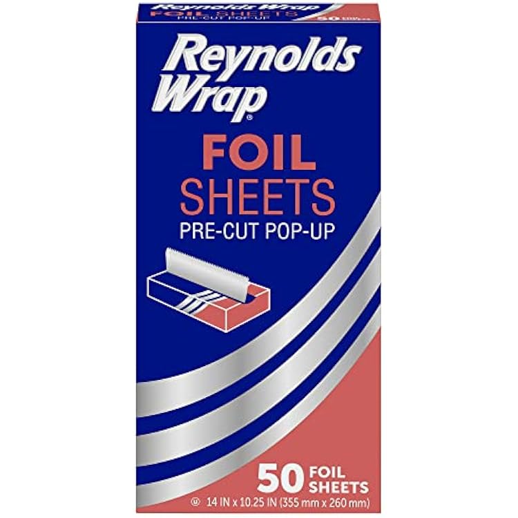 Reynolds Wrap Pre-Cut Pop-Up Aluminum Foil Sheets, 14 x 10.25 Inches, 50 Sheets