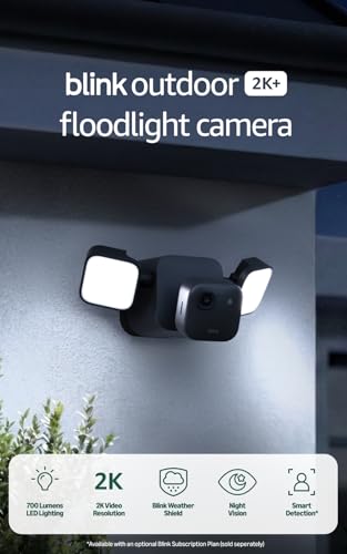 Blink Outdoor 2K+ Floodlight Camera (newest model) Wireless smart security camera, 2K video resolution, 700 lumens, two-year battery life, Sync Module Core included 1 camera system