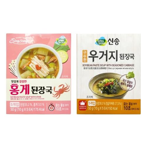 Korean Instant Cabbage & Red Crab Soybean Freeze-Dried Soup 10 packs Cabbage Block 5 Pack  Red Crab Block 5 Pack 3.53 oz 100g