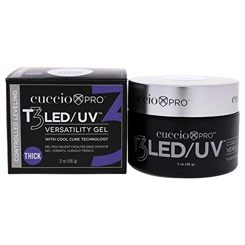 Cuccio Pro T3 LEDUV Cool Cure Versatility Gel - Controlled Levelling - Incredibly Flexible - Strong Adhesion - Thick Viscosity - Fast Application - Quick Cure - Clear - 2 Oz Nail Gel