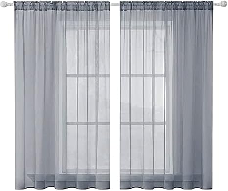 MIULEE 2 Panels Sheer Curtains for Living Room 54X45 Inch Dark Grey