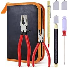 Sichgitzo Glass Cutting Tool Kit with Oil Feed Cutter,Running Pliers, Breaking Pliers & Leather Case for Stained Glass, Mosaic, Tiles, Mirror, Bottle Cutting,Stained Glass Kits