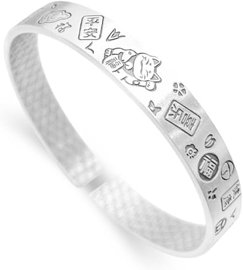 StarGems Opening Carved Fortune Cat Wide Band Handmade 999 Sterling Silver Bangle Cuff Bracelet For Women Cb0009