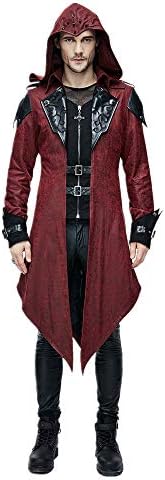Devil Fashion Mens Steampunk Gothic Hooded Leather Jacket Coat Halloween Cosplay Stage Performance Costume