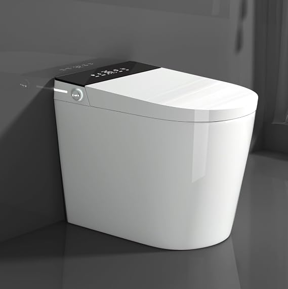 Compact Smart Toilet with Bidet Seat Built-in, Modern Tankless Design with 23.25" Depth, Auto Open Auto Flush, Heated Seat, Instant Warm Air Dryer for Small Bathrooms, White with Black Panel