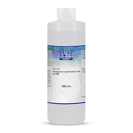Potassium Hydroxide 0.100N (0.100M) Solution Laboratory Grade, 500mL High Purity, Reagent for Titration & Chemical Analysis