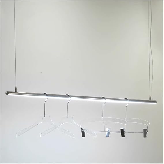 Clothing Hanging Racks with LED Light, Retail Store Clothing Display Shelf Ceiling Mount Garment Rack, Height Adjustable Clothes Storage Hanger (Color : Silver, Size : 47"/1.2m)