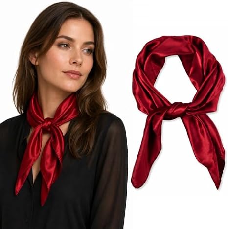 Fashion Square Satin Silk Scarf for Women 70x70cm Breathable Lightweight Neck Scarves, Retro 50s Bandana Headwrap Hair Tie and Handbag Accessory, Burgundy