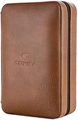 CIGAR IN STYLE Brown Leather Cedar Wooden 4-6 ct Case Travel Humidor Set Cutter & Lighter Included
