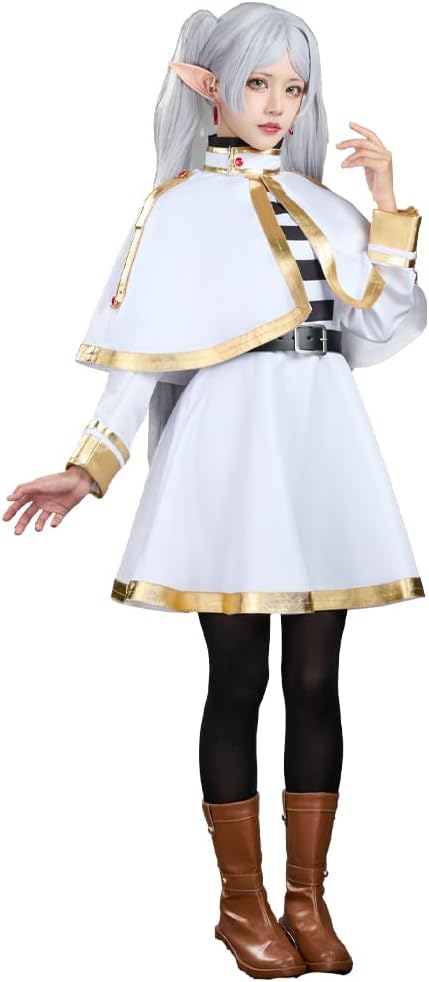 miccostumes Womens Costume Anime Elves Magical Lady Cosplay Fight Uniform Fullset Dress Cape with Belt and Elf ears