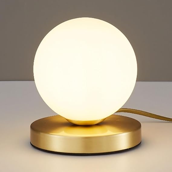 Globe Table Lamp Bedroom Copper White Glass Ball, Minimalist Bedside E27 Fixtures Kids Room Living Office