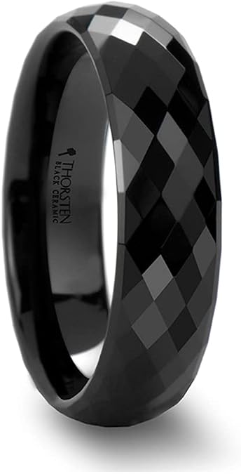 Mens Comfort Fit -288 Diamond Faceted Black Ceramic Wedding Ring 2mm 4mm 6mm 8mm Wide Style name: DRACO
