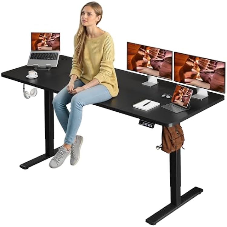 Adjustable Standing Desk, Large 79x31 Inches Stand Up Desk with Cable Management, Home Office Computer Desk with Memory Preset & Cup Holder, Black