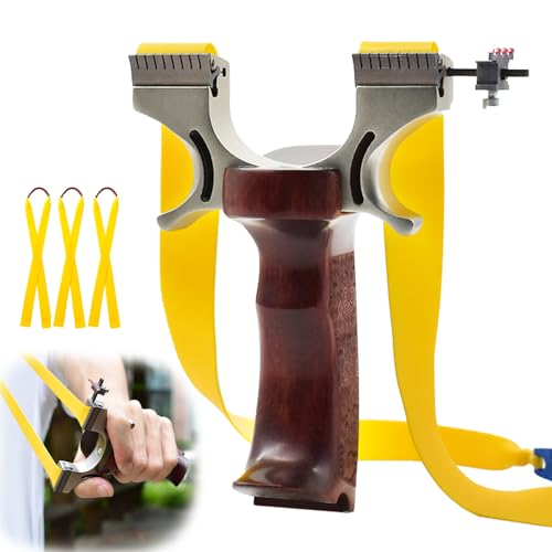 Slingshot, Stainless Steel Slingshot with Solid Wood Handle, High Precision Slingshots for Adults, Professional Slingshot Catapult with Rubber Band for Outdoor Shooting Practice