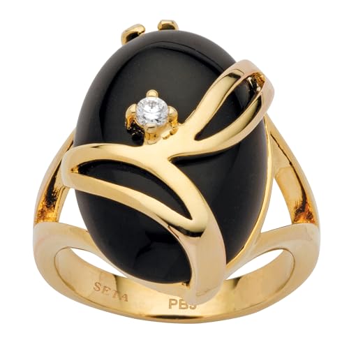 Palm Beach Jewelry Yellow Gold-Plated Oval Shaped Natural Black Onyx and Round Crystal Ring