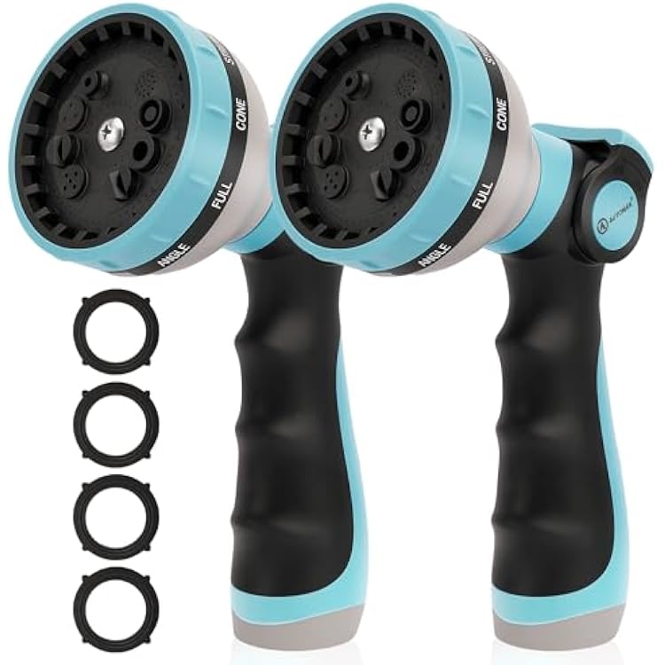 AUTOMAN Garden Hose Nozzle Sprayer - 10 Spray Patterns, 2 Pack Thumb Control Water Hose Nozzle Outdoor, Heavy Duty Spray Nozzles for Watering Garden, Cleaning Window, Washing Car, Showering Pets