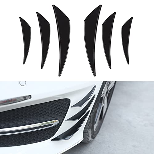 6 PCS Car Spoiler Canards Kit, Auto Front Bumper Lip Splitter, Body Anti-Collision Diffuser, Exterior Soft Rubber Decorative Accessories, Vehicle Universal Stickers Glossy Black