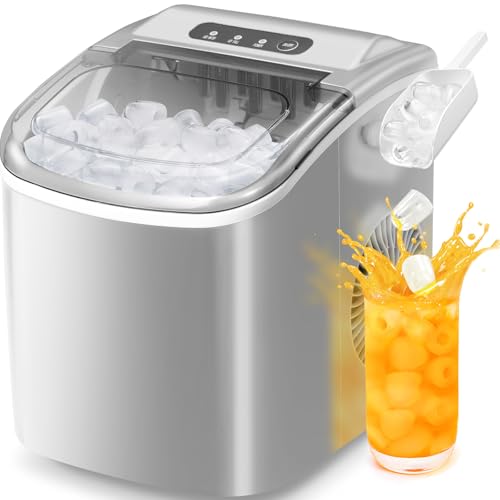 Antarctic Star Countertop Ice Maker,Portable Ice Makers with Self-Cleaning, Bullet Ice Machine, 26Lbs24H, 9 Ice Cubes Ready in 6 Mins for Kitchen Bar Party RV, Grey