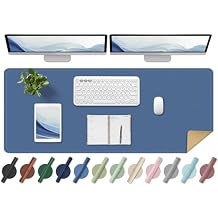 BLESWIN Large Desk Pad, 47.2'' x 23.6'', Office Desk Mat, Computer Mat for Desk, Leather Desk Pad Protector, Sewing Desk Blotter, Desktop Writing Pad for Office/Home/Decor Lake Blue