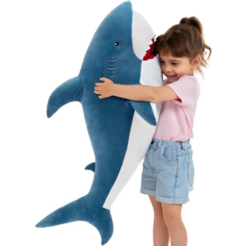 MorisMos 39inch Giant Shark Stuffed Animal, Large Stuffed Shark Plush Toys Pillow Gift for Kids Girlfriend, Blue