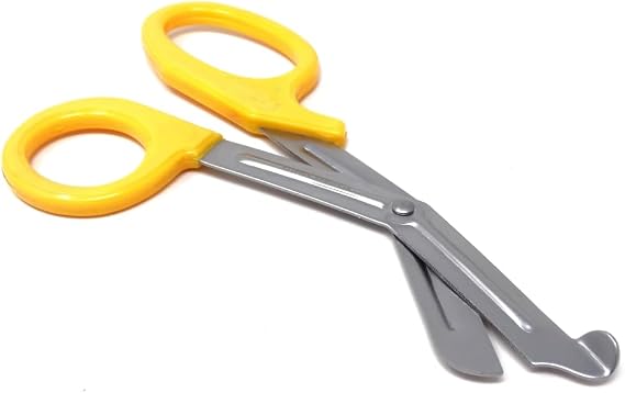HTI Trauma Shears 7.25" All-Purpose Stainless Steel Paramedic, ER Nurse, EMT, EMS, First Responder Tactical Scissors with Serrated Blade for Outdoor Camping Rescue Tool (Yellow Handle)