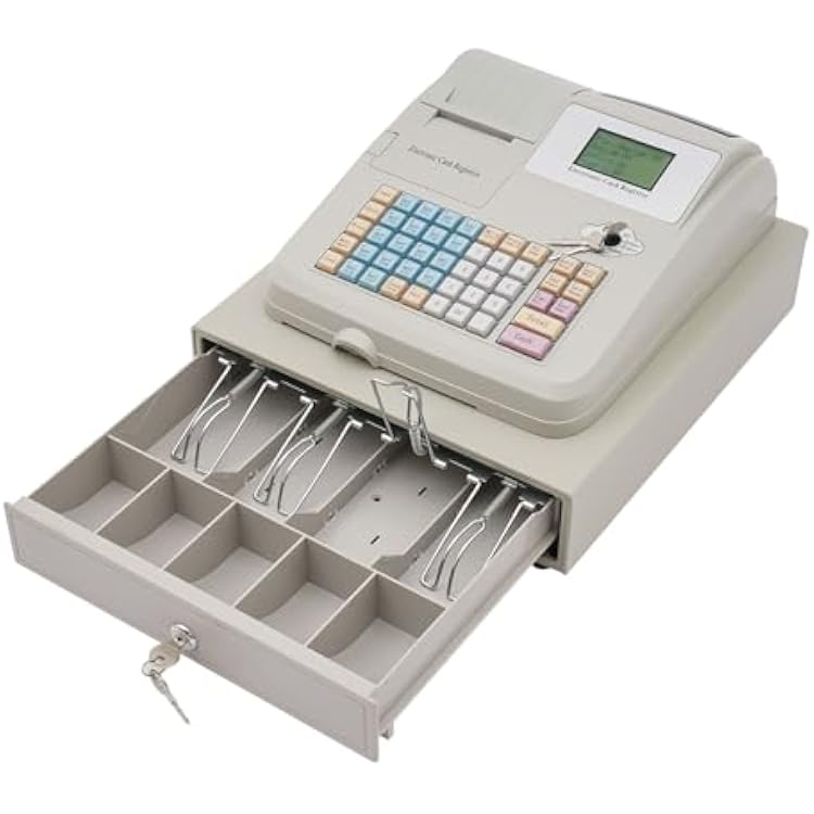 48 Keys Electronic Cash Register with Drawer Box Multifunctional POS System with LED Screen for Small Businesses, Compact Cash Management System with Dual Display for Retail Catering Supermarket