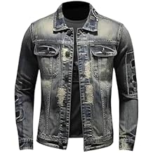 Denim Jacket For Men Slims Retro Motorcycle Jacket Tear Details Cardigan