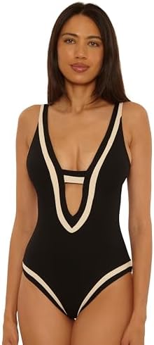 Becca Womens Coast Line Plunge One Piece Swimsuit, Adjustable, Bathing Suits for Women