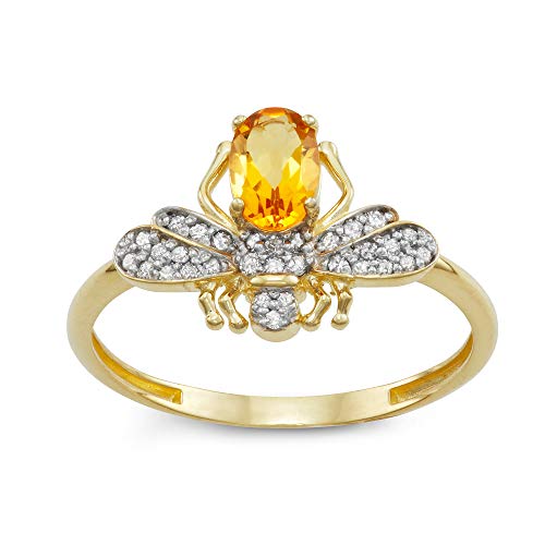 Tiara 10K Gold Citrine and Diamond Accent Bee Ring