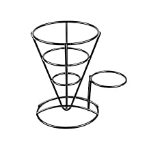 G.E.T. 4-361644 Metal Cone French Fry Holder with Sauce Cup Holder, Iron, Black