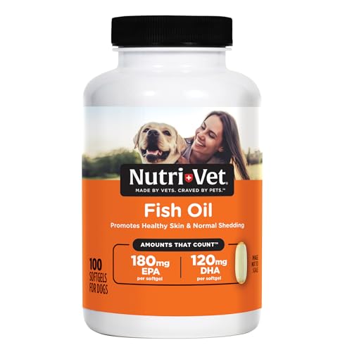 Nutri-Vet Fish Oil Supplements for Dogs, Skin and Coat Omega-3 Supplement, Dog Dry Skin & Dog Shedding Support, Soothe Dog Dandruff & Itchy