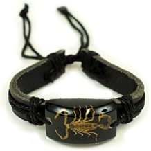 REALBUG Gold Scorpion Bracelet, Black, Leather , 10 inches