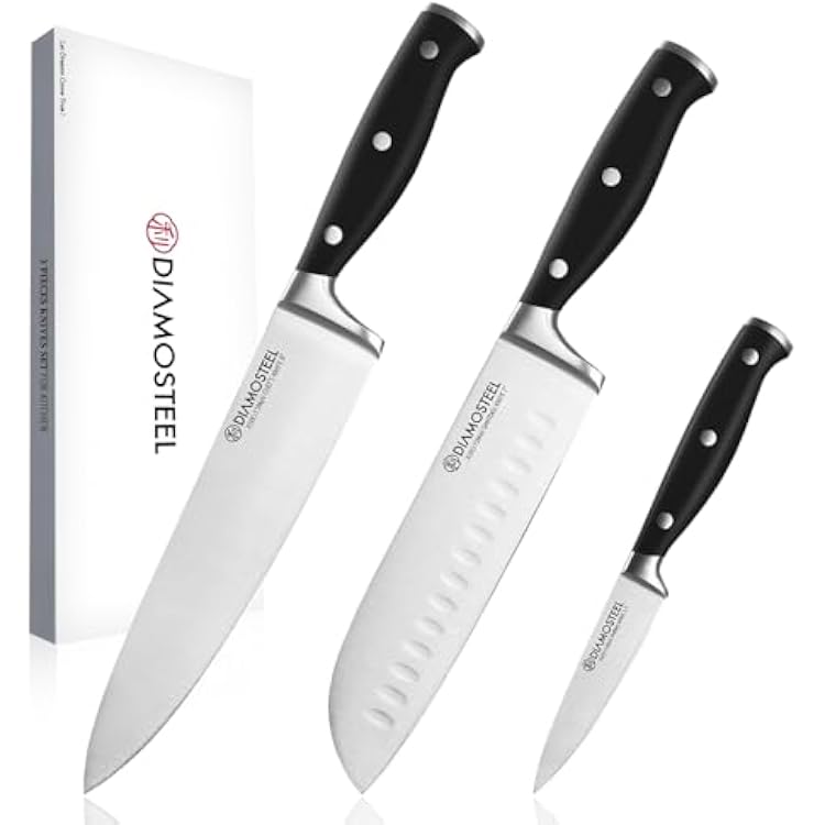 Knife Set 3-Piece, Include Chef & Santoku & Paring Knife, Professional High Carbon Stainless Steel Knives Set for Kitchen with Ergonomic ABS Handle Elegant Box