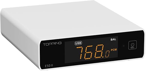 Topping E50 II Desktop DAC Preamp, USB/Optic/Coaxial/Bluetooth Inputs, AK4497S Balanced Digital to Analog Audio Converter, 10-Band PEQ, Balanced TRS/RCA Output, HiFi Decoder with APP Control, White