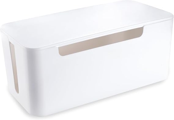 Eichzer Cable Management Box with Lid, Three Entry/Exit Slots, White
