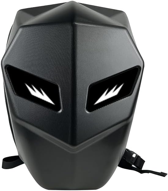 Motorcycle Backpack with LED Eyes, Waterproof Hard Shell Laptop Bag for Riding, Cycling, Travel, Black