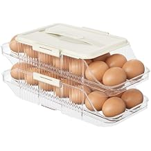 Automatic Rolling Egg Holder for Fridge, Clear Plastic Egg Organizer with Handle for Refrigerator, Egg Container for Kitchen Storage, 2 Row 2 layers