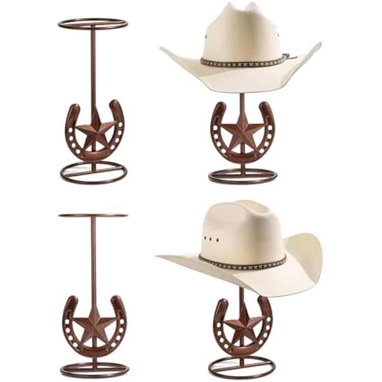 Cowboy Hat Stand, Tabletop Hat Display, Western Desk Decor, Horseshoe Hat Stand for Multiple Hats, Texas Holder Rack, Cowboys Gifts for Men, Western Decor for Home, Metal, Bronze, 4 Packs