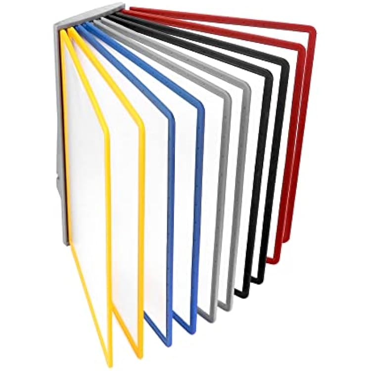 QWORK Wall Mount Reference Display System, 10 Multicolored Flip Folders for 20 Views, 8.5 x 11 Inch Document Organizer for Workshop, Restaurant Menu, Office