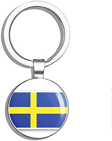 Sweden Swedish Flag Round Steel Metal Key Chain Keychain Ring Double Sided Deisgn