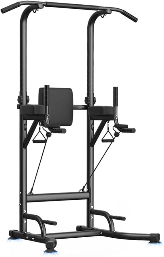 Power Tower Dip Station, Home Outdoor Multi-Function 12-Level Height Adjustment Pull Up Bar, Pull Up Workout Dip Stand, 150kg Capacity for Home Gym Strength Training Equipment
