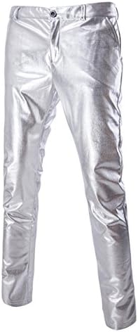Boyland Mens Casual Night Club Metallic Moto Jeans Style Flat Front Suit Pants Straight Leg Trousers Disco