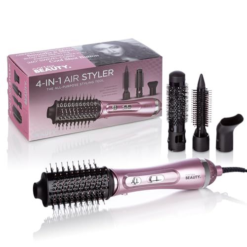 Cortex Beauty 4-in-1 Air Styler Brush - Hot Air Brush with Blow Dryer, Volumizer, Smoothing & Curling Attachments - Ionic & Ceramic Technology - 2 Heat Settings & Cool Shot Blush Pink