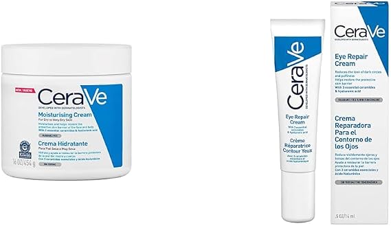 CeraVe Moisturising Cream | 454 g/16 oz | Daily Face, Body & Hand Moisturiser for Instant & Long-Lasting Hydration & Eye Repair Cream | 14 ml/0.5 oz | Eye Cream for Dark Circles & Puffiness