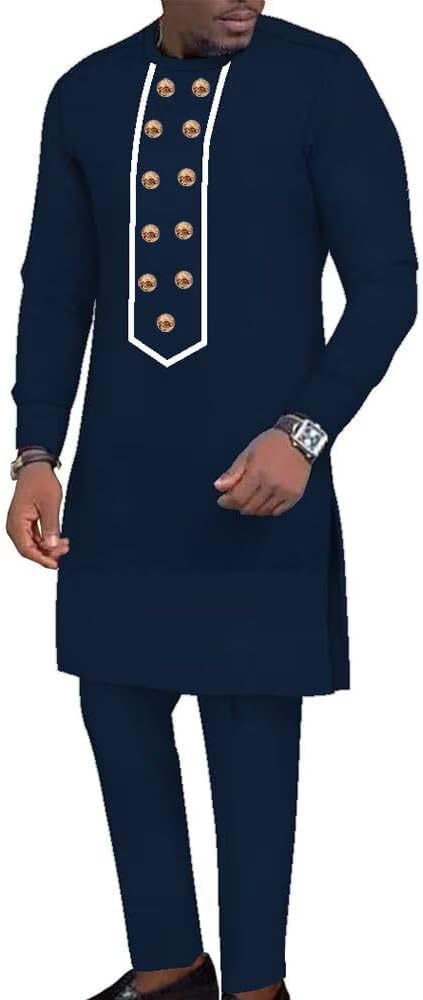 African Dashiki Suits for Men 2 Piece Sets African Top and Pant Long Sleeve Traditional Style African Mens Clothing