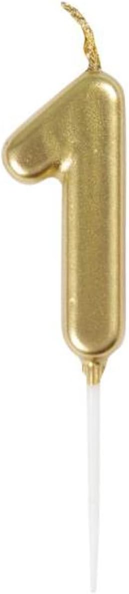 Mini Metallic Gold Number 1 Pick Birthday Candle (3cm x 11cm) - Elegant and Dazzling Party Decoration - Perfect for Birthday/Anniversary Events - 1 Pc