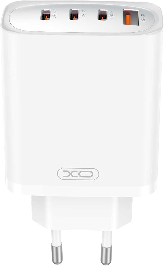 XO Çoklu Hızlı Şarj Adaptörü CE23| 4 Cihaza Kadar Şarj | 3 Type-C 1 Usb-A | 65W Max Power | Akım Korumalı | Tablet, Notebook, Cep Telefonu, Konsol | Beyaz